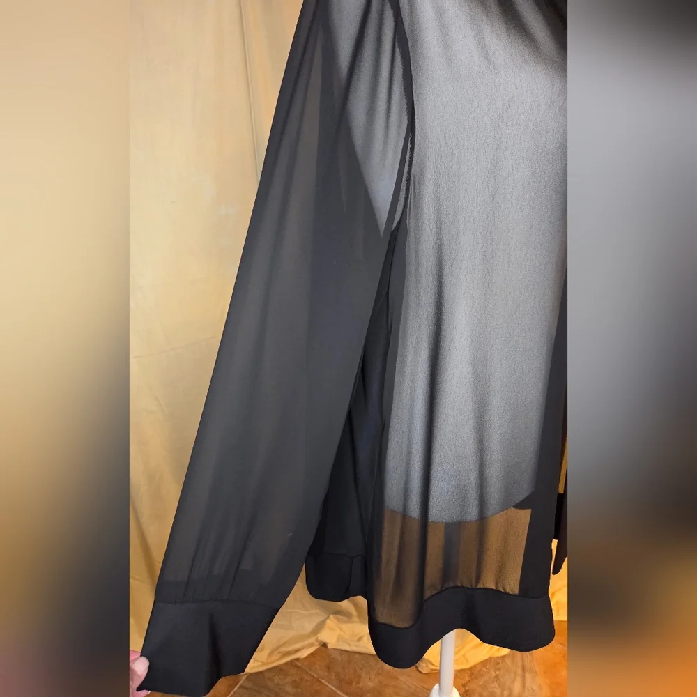 Last Tango Open-Front Sheer Chiffon Cardigan Long-Sleeved Black Jacket - Picture 4 of 7